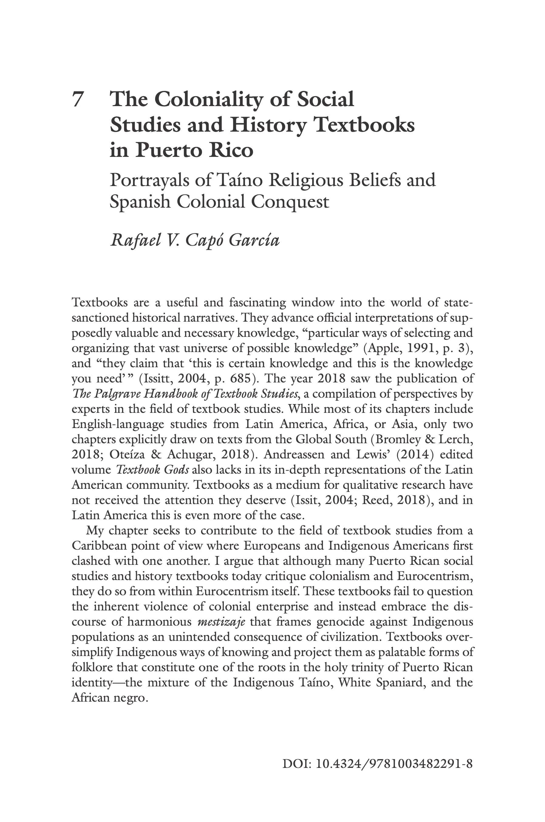 La Colonialidad en los Libros de Texto de Historia en Puerto Rico